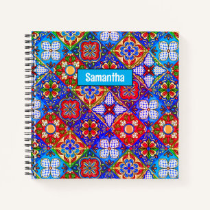 Elegant Mexican talavera red blue purple tiles Notebook