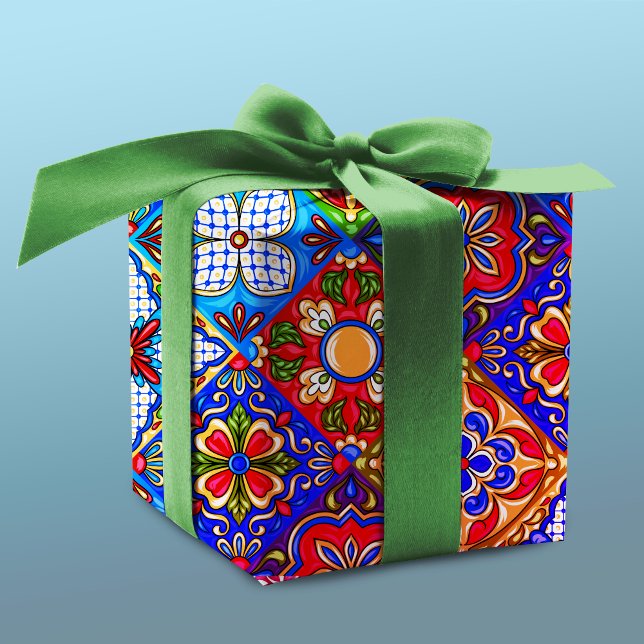Elegant Mexican talavera red blue purple tiles Wrapping Paper (Creator Uploaded)