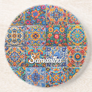 Elegant Mexican talavera red yellow tiles Coaster