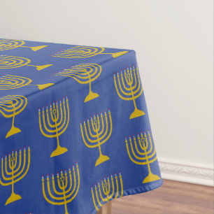 Elegant Mid Blue Chanukah Hanukkiyah MENORAH Tablecloth