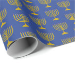Elegant Mid Blue | Hanukkah | MENORAH Wrapping Paper<br><div class="desc">Elegant mid blue MENORAH Wrapping Paper,  showing with faux gold menorah in a tiled pattern. This is a minimalist,  simple,  elegant design,  especially suitable for Hanukkah giftwrap or crafts.</div>