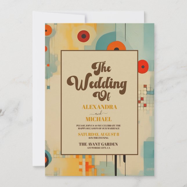 Elegant Mid Century Floral Wedding Invitation (Front)