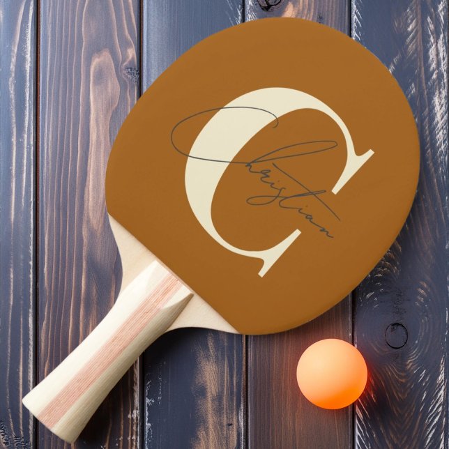 Elegant Mid-Century Modern Monogram Burnt Sand Ping Pong Paddle (Creator Uploaded)