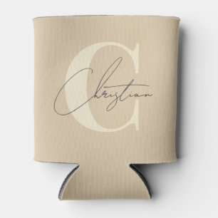 Elegant Mid-Century Modern Monogram Sand Dune Can Cooler