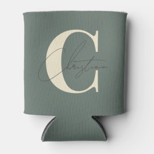 Elegant Mid-Century Modern Monogram Warm Grey Can Cooler