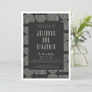 Elegant Mid Mod Arch Lines Black White Wedding Invitation