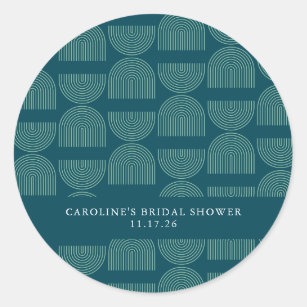 Elegant Mid Mod Arch Teal Custom Bridal Shower Classic Round Sticker