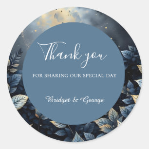 Elegant Midnight Blue and Gold Forest Wedding Classic Round Sticker