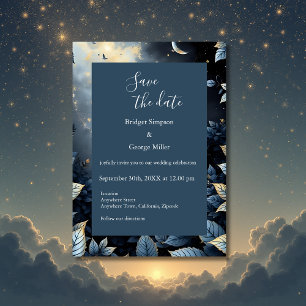 Elegant Midnight Blue and Gold Forest Wedding Invitation