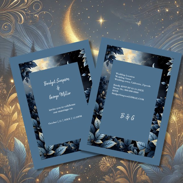 Elegant Midnight Blue and Gold Forest Wedding  Invitation (Creator Uploaded)