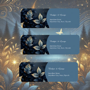 Elegant Midnight Blue and Gold Forest Wedding  Return Address Label
