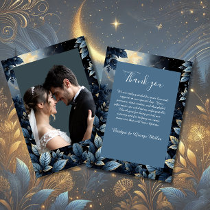 Elegant Midnight Blue and Gold Forest Wedding Thank You Card