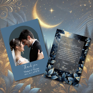 Elegant Midnight Blue and Gold Forest Wedding Thank You Card