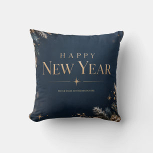 Elegant Midnight Blue and Gold Happy New Year Cushion