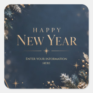 Elegant Midnight Blue and Gold Happy New Year Square Sticker
