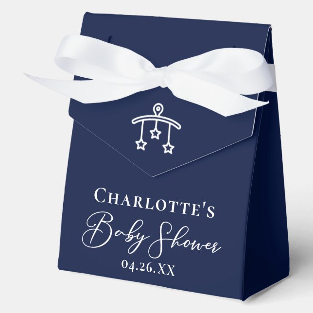 Elegant Midnight Blue Baby Shower Personalised Favour Box (Front)