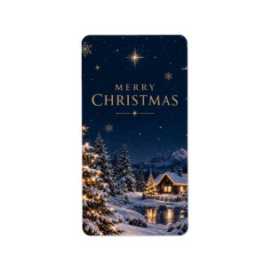 Elegant Midnight Blue Christmas Snowy Pines style Label