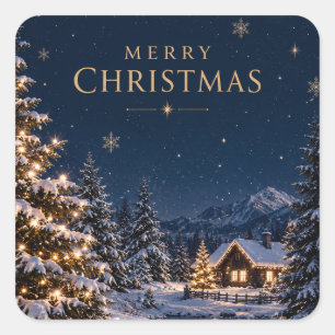 Elegant Midnight Blue Christmas Snowy Pines style Square Sticker