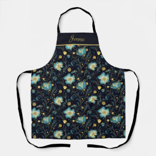 Elegant Midnight Blue & Gold Floral Personalised Apron
