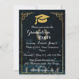 Elegant Midnight Blue & Gold Graduation Invitation