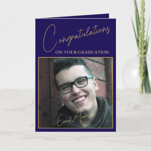 Elegant Midnight Blue Graduation Photo Card