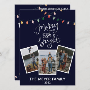 Elegant Midnight Blue Merry and Bright Lights Holiday Card