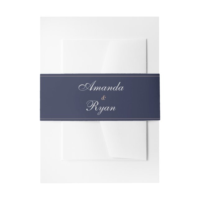 Elegant Midnight Blue Script Wedding Invitation Belly Band (Front Example)