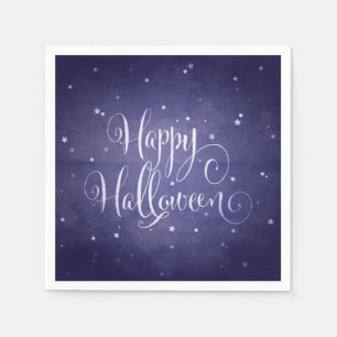 Elegant Midnight Blue Stars Happy Halloween Napkin