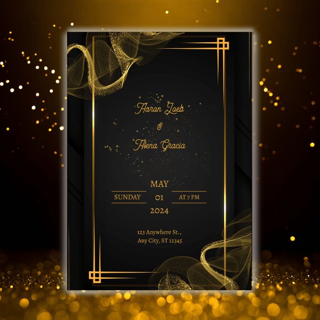 Elegant Midnight Romance Black Wedding Invitation (Creator Uploaded)