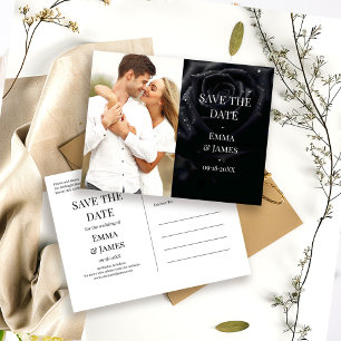 Elegant Midnight Rose Wedding Photo Save the Date Announcement Postcard