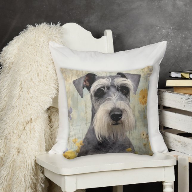 Elegant Mini Schnauzer Cushion (Add some cuteness to your home decor with this pretty Schnauzer throw pillow.)