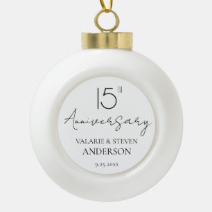 Elegant Minimal 15th Anniversary Wedding Ceramic Ceramic Ball Christmas Ornament