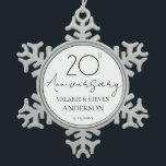 Elegant Minimal 20th Anniversary Wedding  Ceramic Snowflake Pewter Christmas Ornament<br><div class="desc">Minimal Black and white font only design. Script font highlights with easy to read serif name font. Easy to adjust for your own wedding needs. Personalised wedding supplies</div>