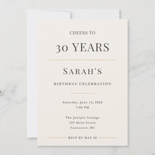 Elegant Minimal 30th Birthday Celebration Invitation (Front)
