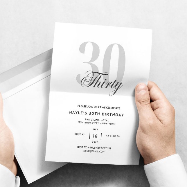 Elegant Minimal 30th Birthday Party Invitation (Creator Uploaded)