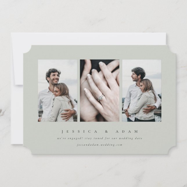 Elegant Minimal 3 Photo Engagement Announcement (Front)