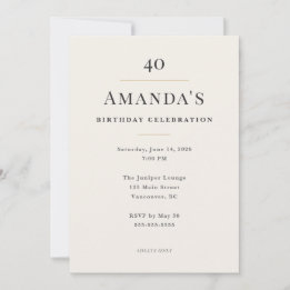 Elegant Minimal 40th Birthday Celebration Invitation