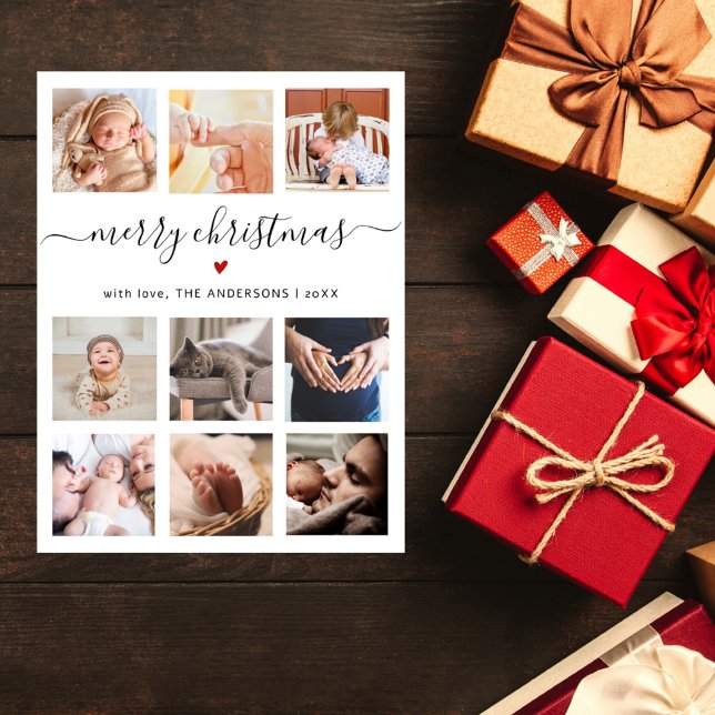 Elegant Minimal 9 Photo Collage Christmas Holiday Postcard (Creator Uploaded)