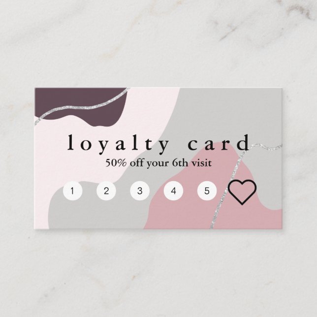 Elegant minimal abstract silver glitter loyalty card (Front)