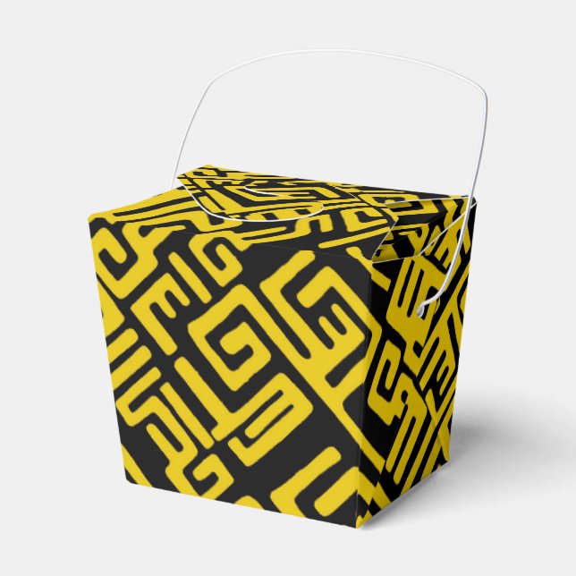 Elegant Minimal African Tribal Pattern Yellow Line Favour Box (Front Side)