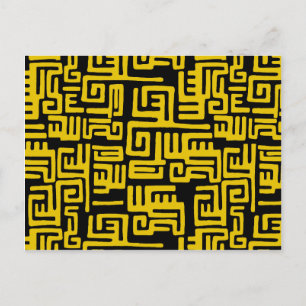 Elegant Minimal African Tribal Pattern Yellow Line Postcard