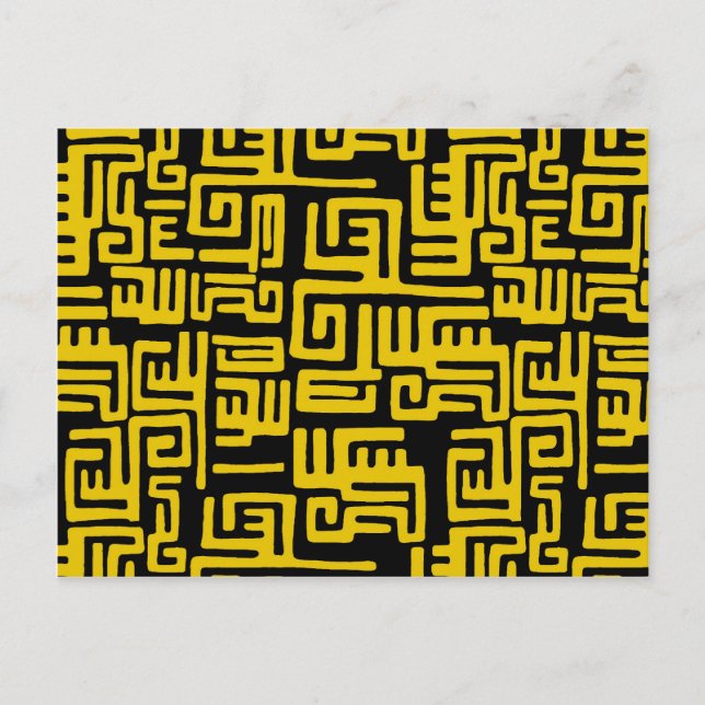 Elegant Minimal African Tribal Pattern Yellow Line Postcard (Front)