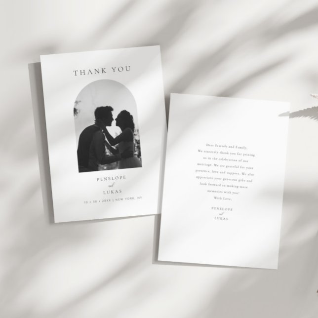 Elegant Minimal Arch Photo Wedding Thank You Card (Creator Uploaded)