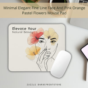 Elegant Minimal Art Line Face Flowers Beauty Logo Mouse Pad
