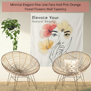Elegant Minimal Art Line Face Flowers Beauty Logo  Tapestry