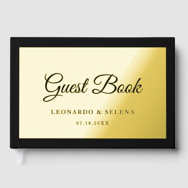 Elegant Minimal Black and Gold Wedding Guest Book (Front)