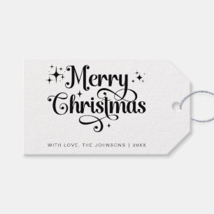 Elegant Minimal Black and White Merry Christmas Gift Tags