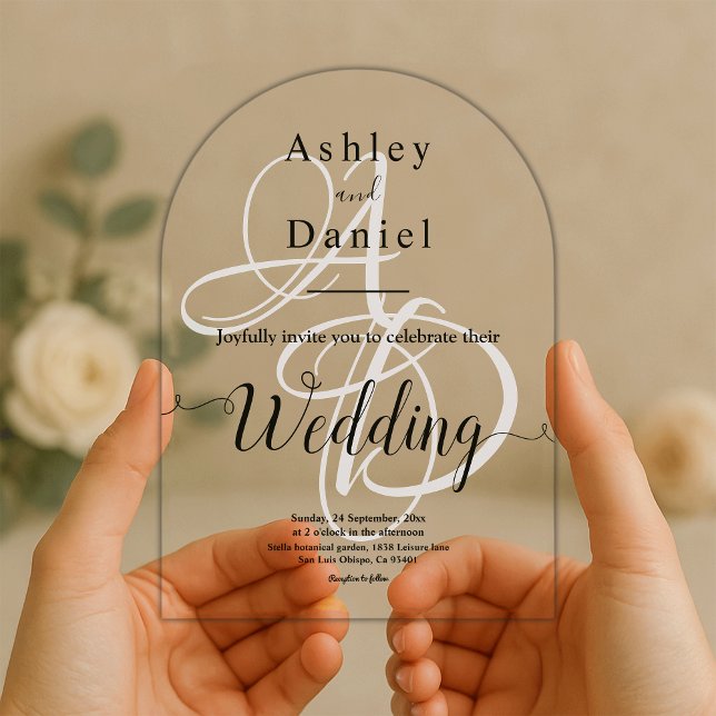 Elegant Minimal Black And White Monogram Wedding Acrylic Invitations (Creator Uploaded)