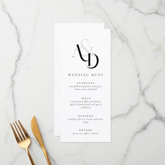 Elegant Minimal Black and White Simple Wedding Menu (Front/Back In Situ)