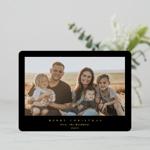 Elegant Minimal Black Frame Single Photo Foil Holiday Card